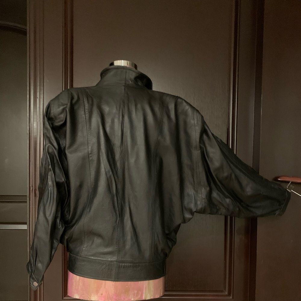 Leather bomber jacket dolman sleeve - Picture 9 of 16